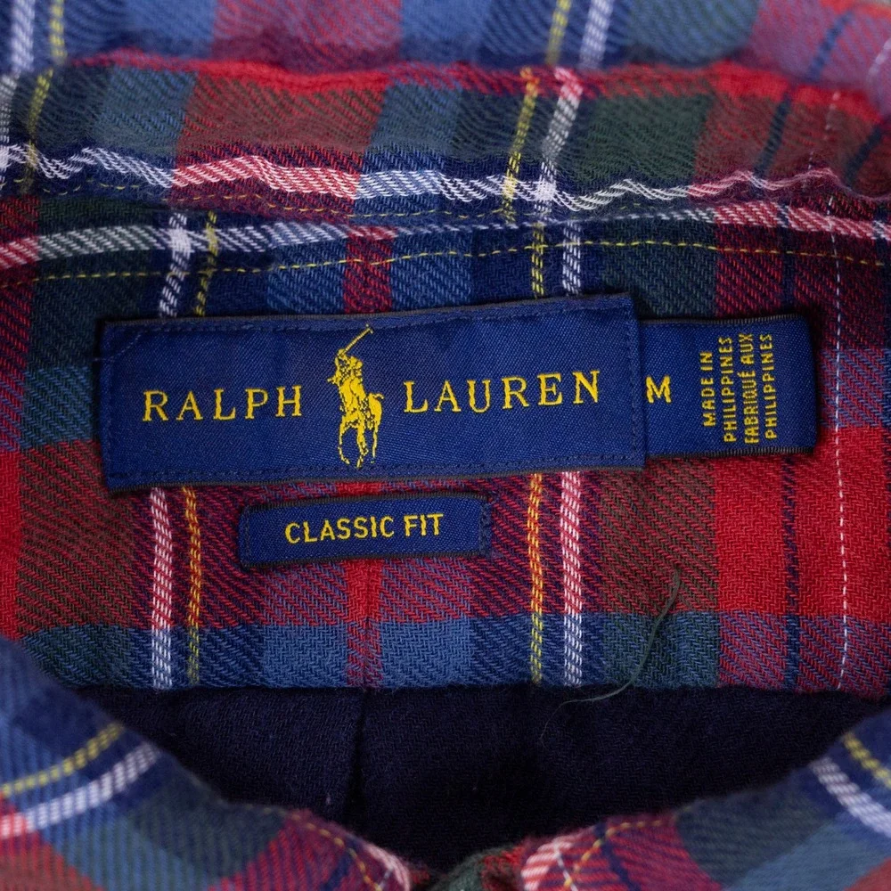 Polo Ralph Lauren Classic Fit Flannel Mens M Red Blue Plaid Cotton Work Shirt